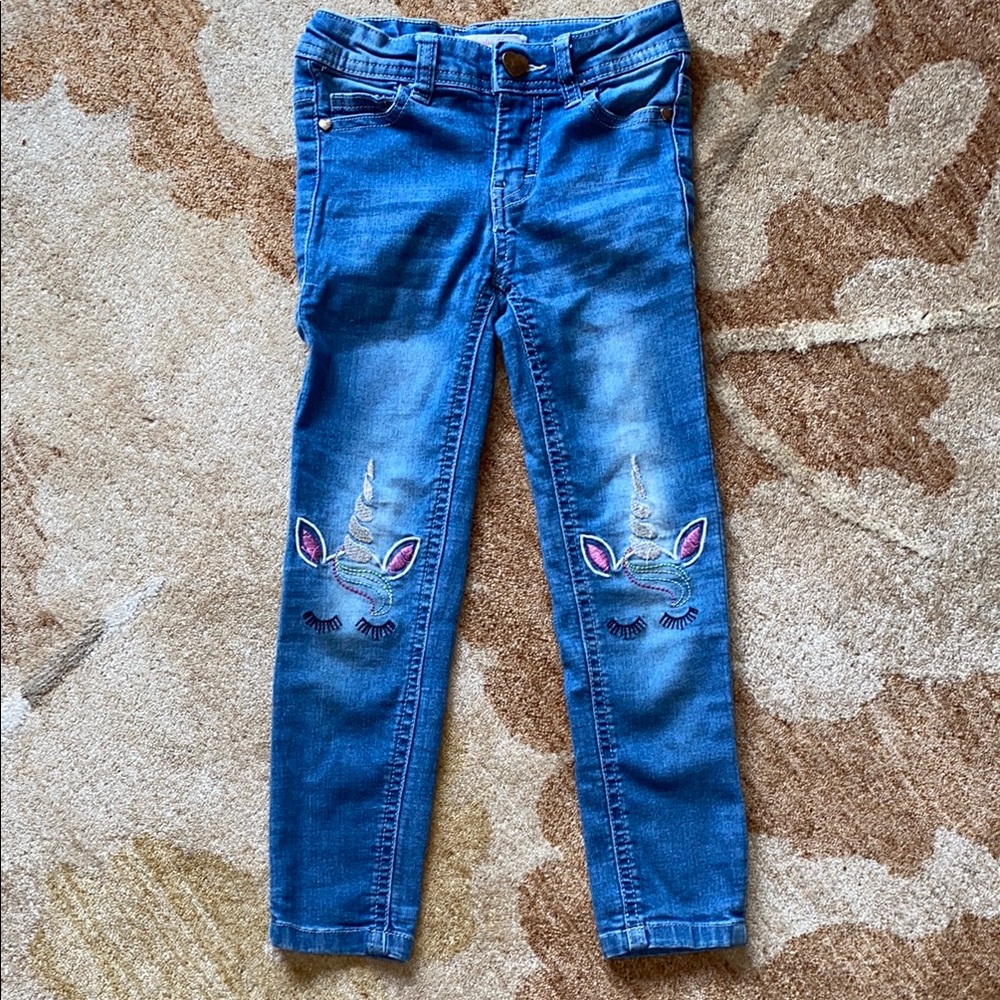 Unicorn Embroidered Kids Blue Jeans